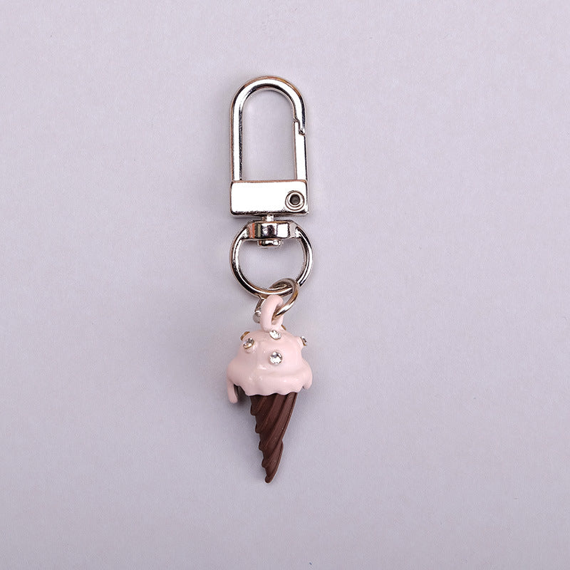 Wholesale Bag Pendant with Diamond Ice Cream Metal Keychain